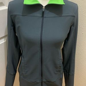 Nike Dri Fit Full Zip Jacket Size Med 8-10 Gray & Green Poly/ Spandex